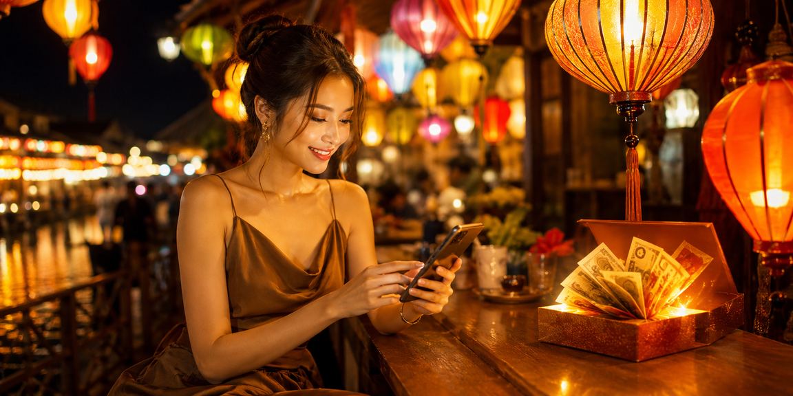 Người dùng trải nghiệm casino trực tuyến trên điện thoại tại Hội An bên ly cà phê